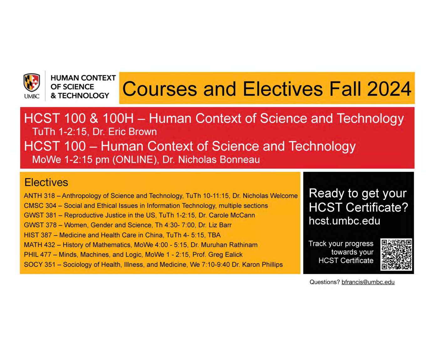 Fall Courses for HCST!